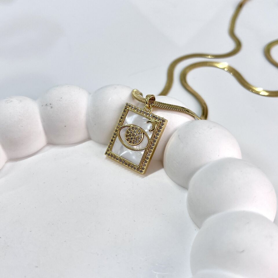 Çelik Sedef Taşı Satürn Kolye