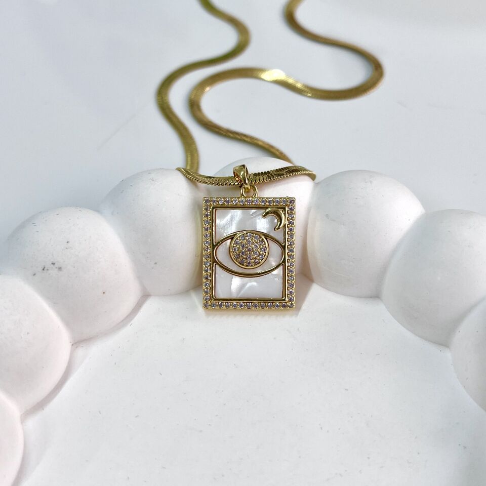 Çelik Sedef Taşı Satürn Kolye