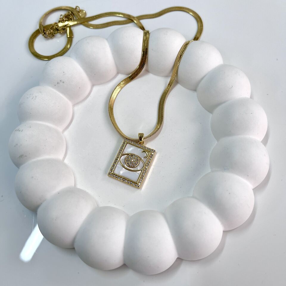 Çelik Sedef Taşı Satürn Kolye