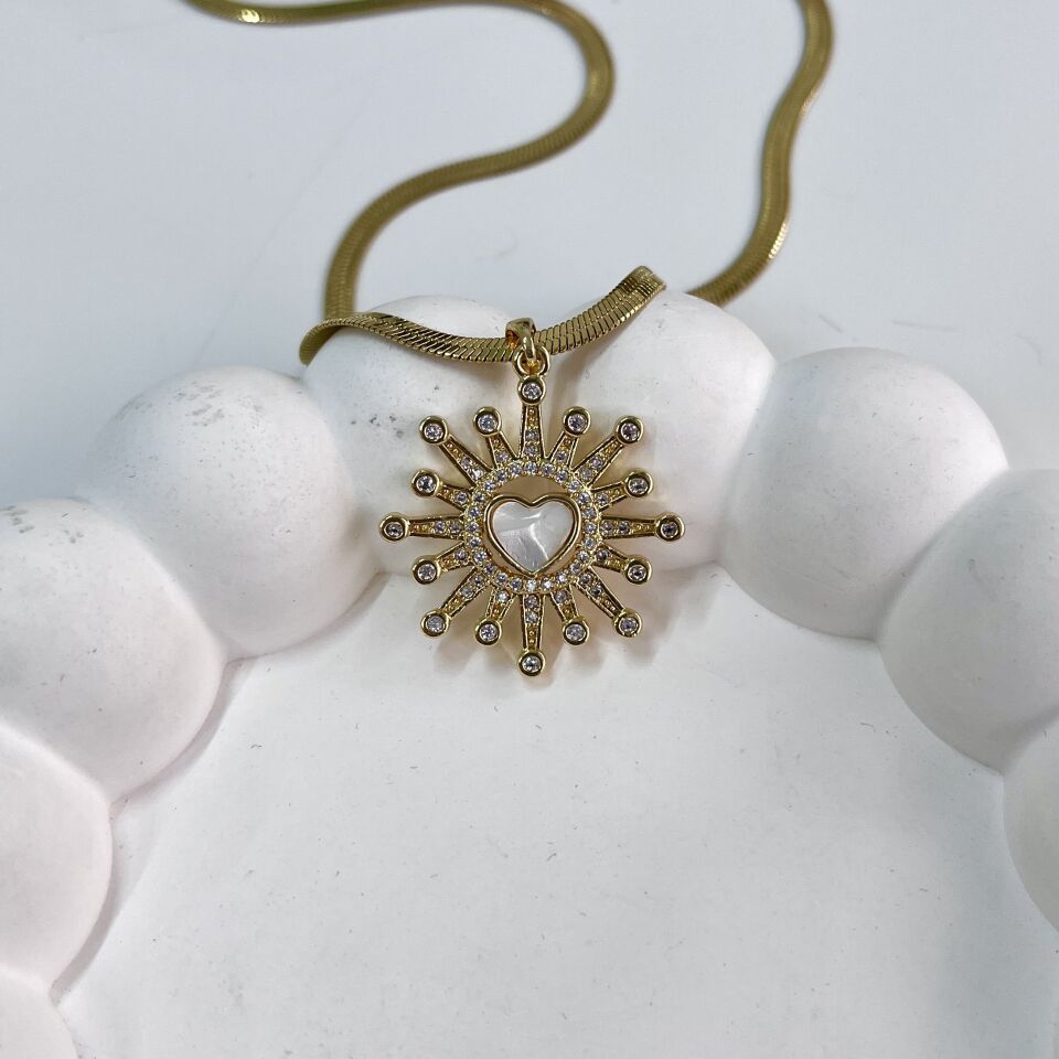 Çelik Sedef Taşı Kalp Kolye