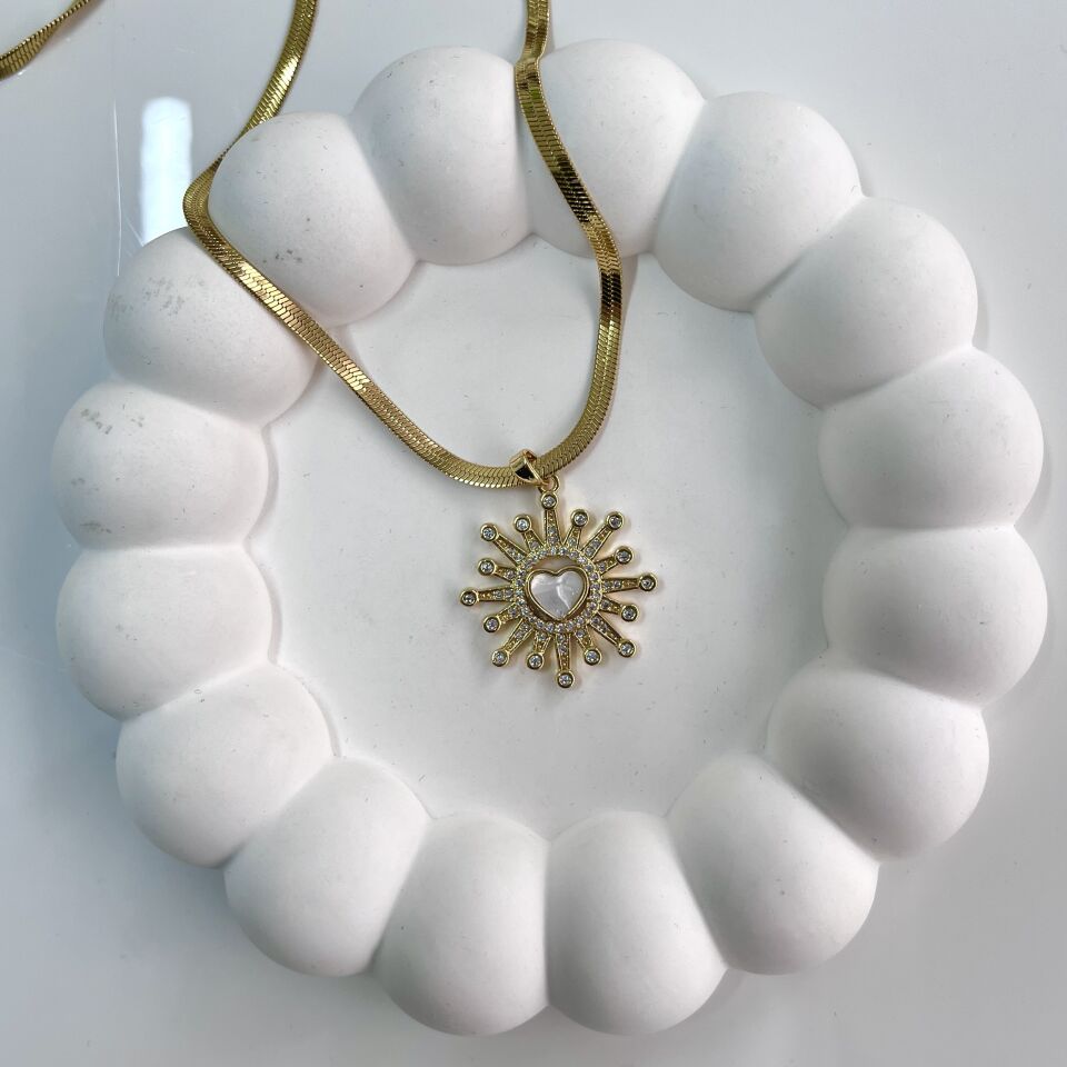 Çelik Sedef Taşı Kalp Kolye