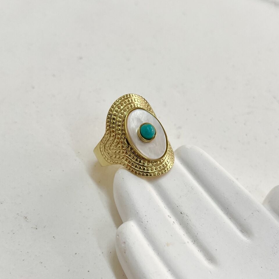 Çelik Turkuaz & Sedef Taşı Yüzük