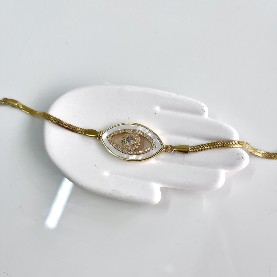 Çelik Sedef Taşı Göz Bileklik