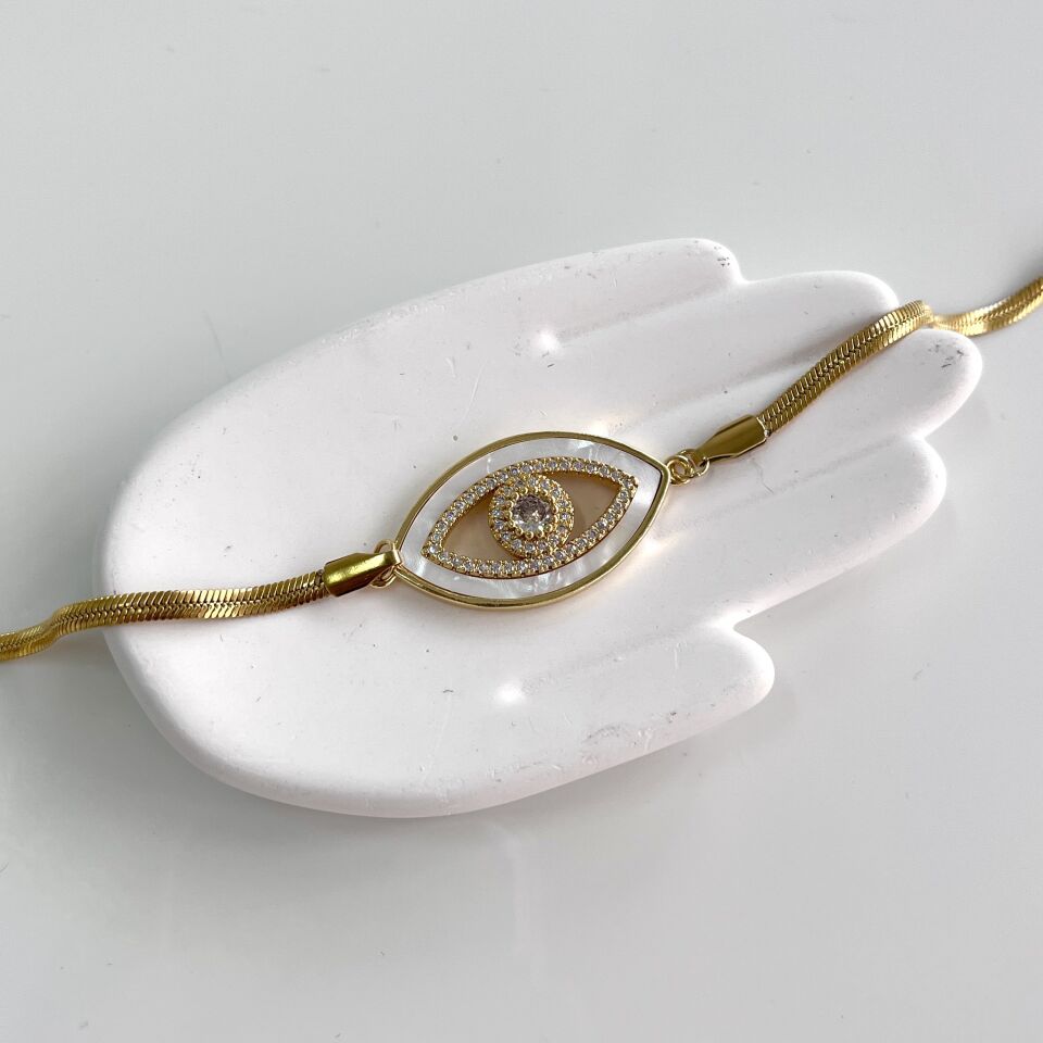 Çelik Sedef Taşı Göz Bileklik