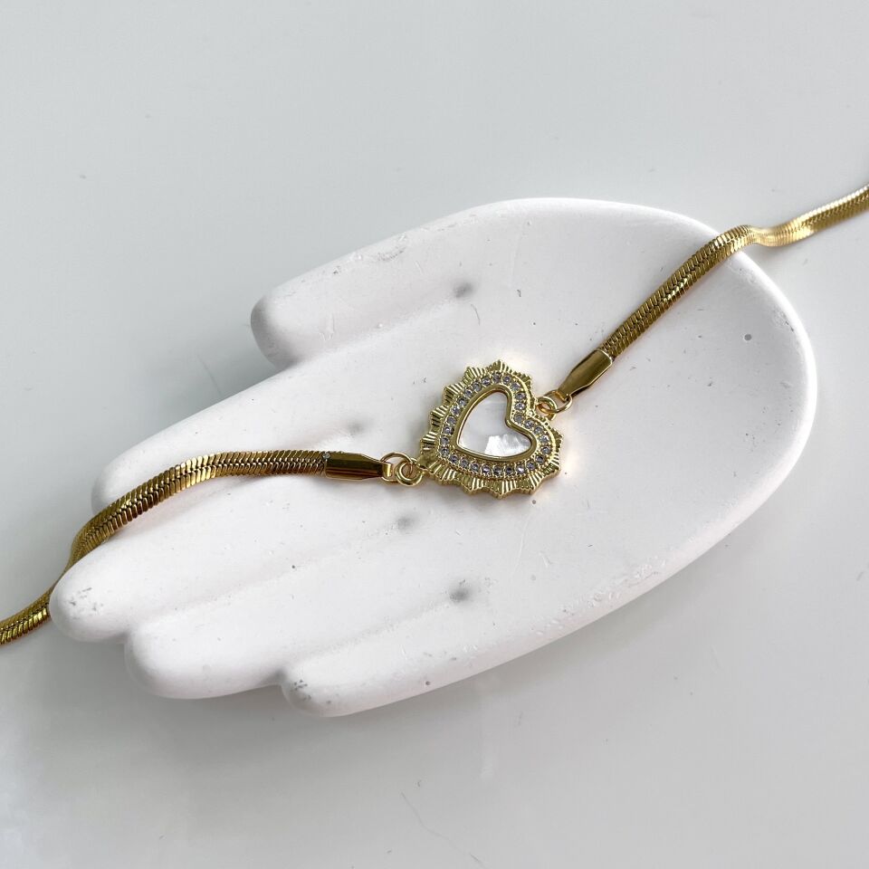 Çelik Sedef Taşı Kalp Bileklik