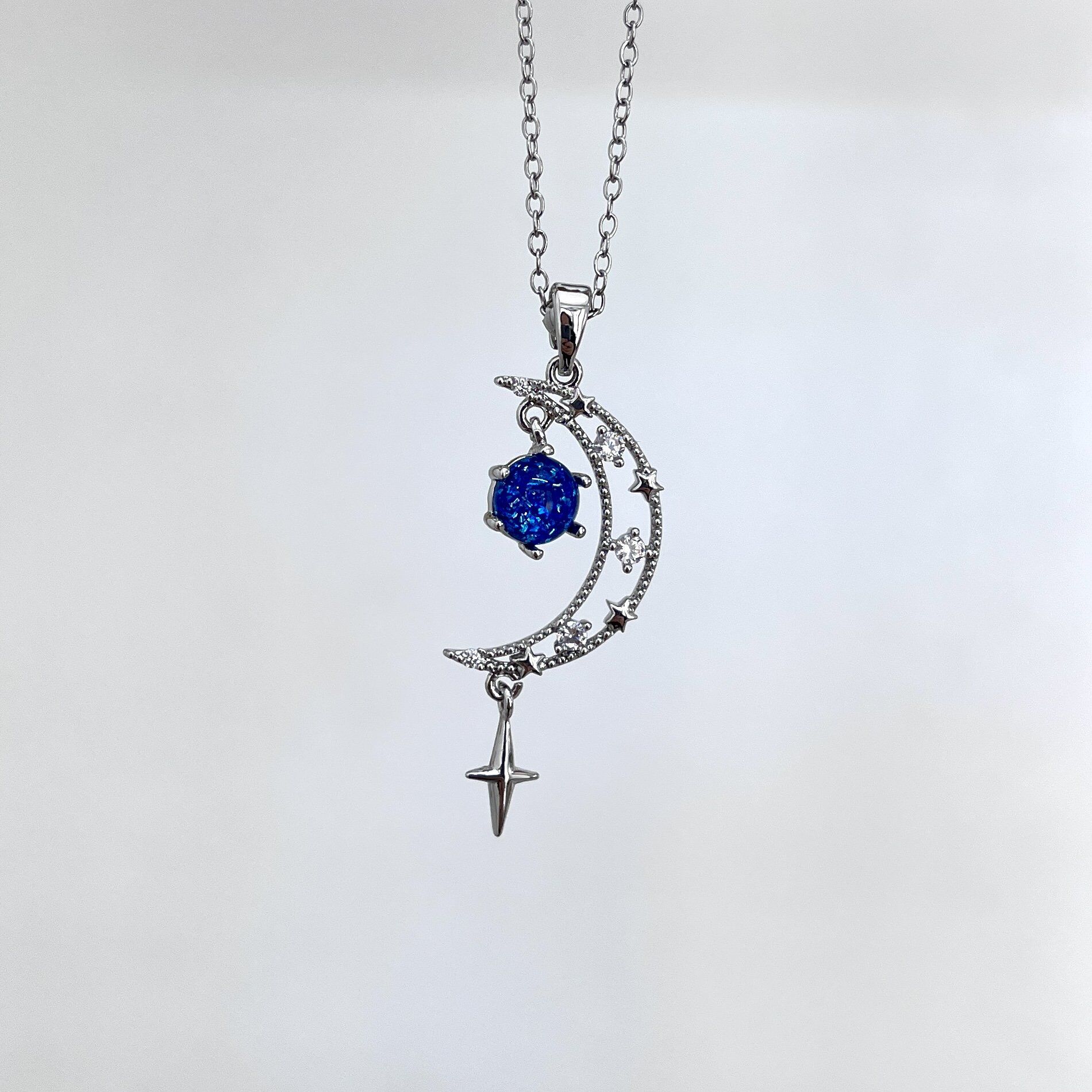 Çelik Zirkon Taşlı Ay Kolye