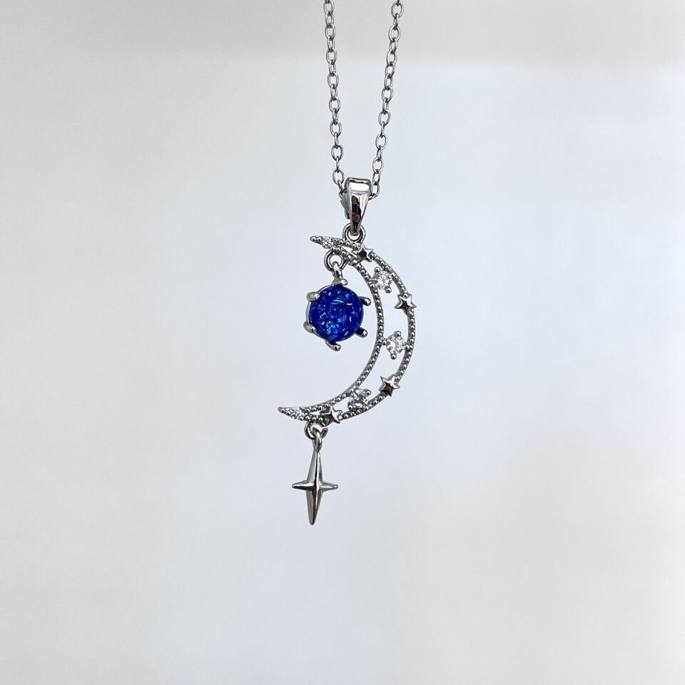 Çelik Zirkon Taşlı Ay Kolye