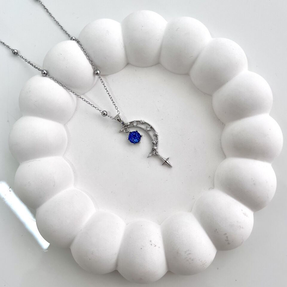 Çelik Zirkon Taşlı Ay Kolye