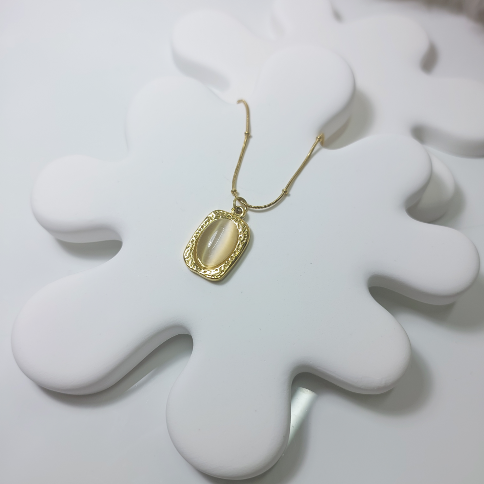 Çelik Kedi Gözü Taşı Kolye