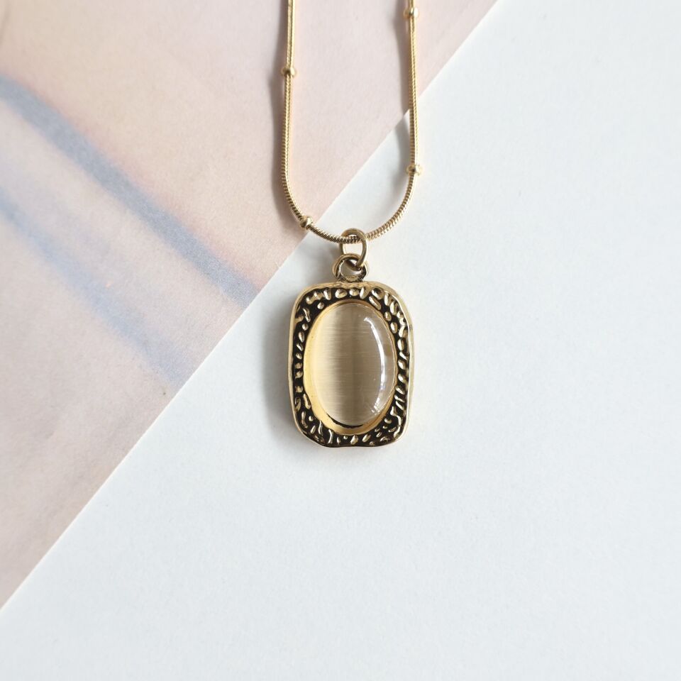 Çelik Kedi Gözü Taşı Kolye