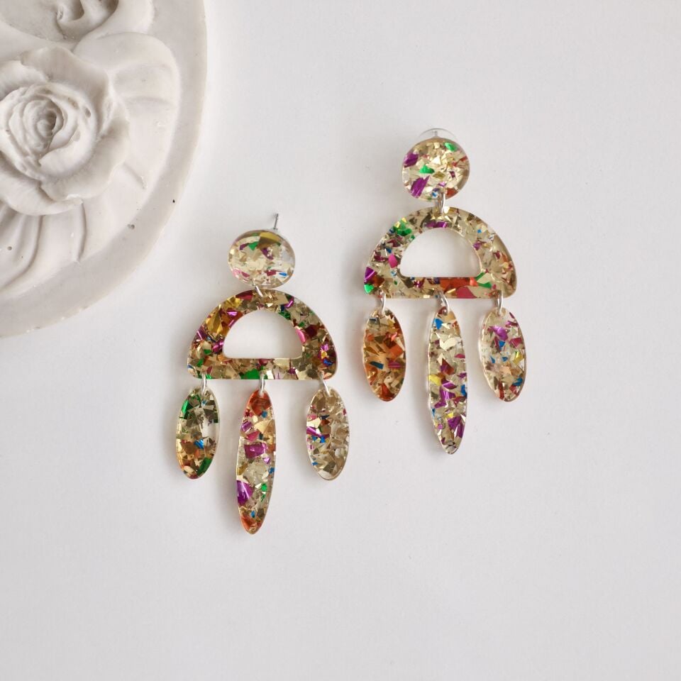 İthal Konfeti Desenli Küpe