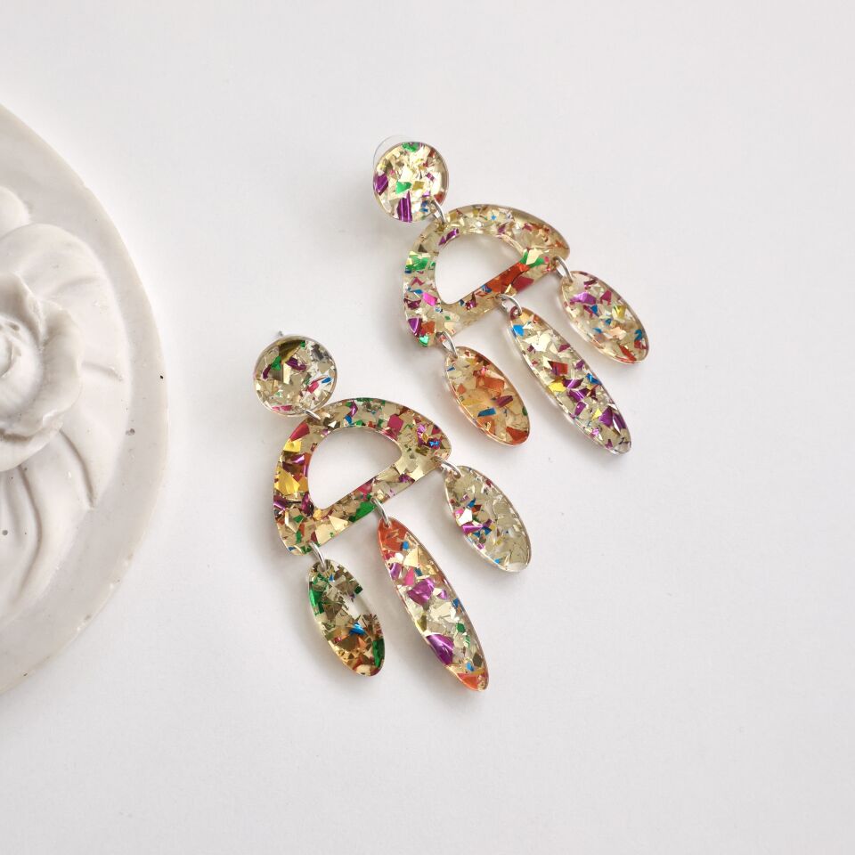 İthal Konfeti Desenli Küpe