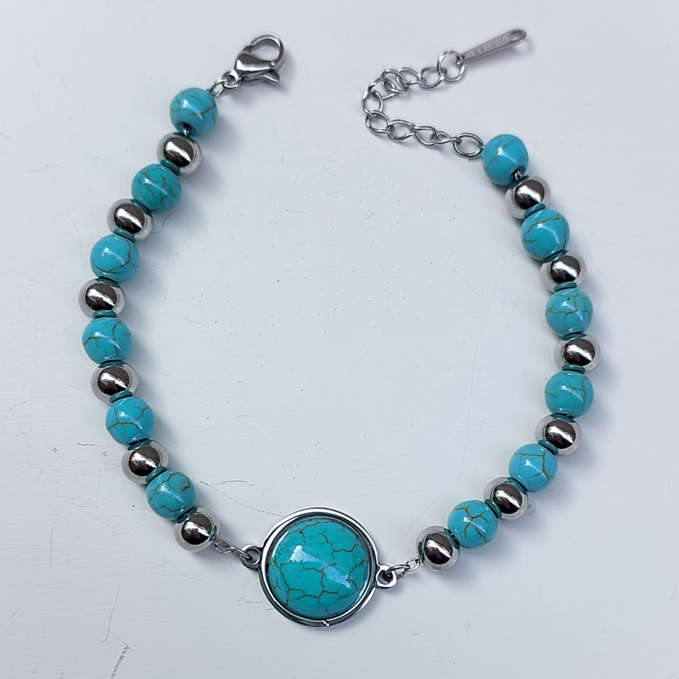 Çelik Turkuaz Taşı Bileklik