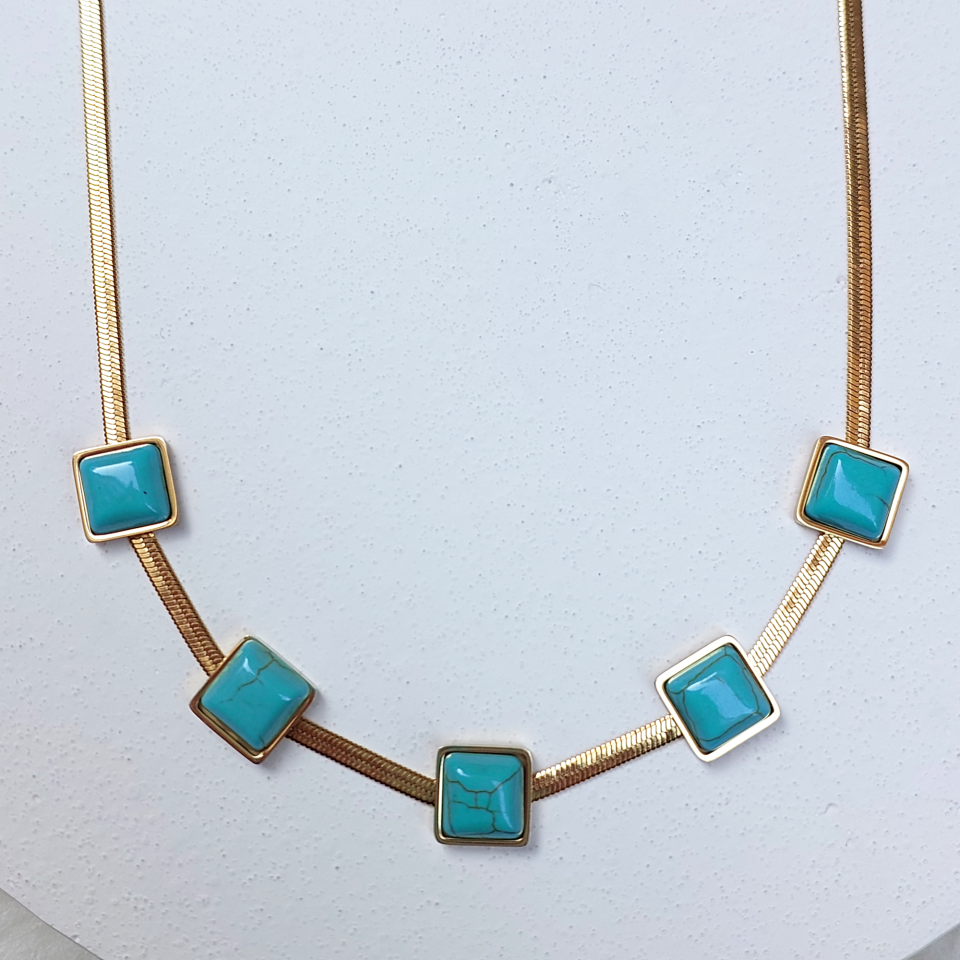 Çelik Turkuaz Taşı Kolye