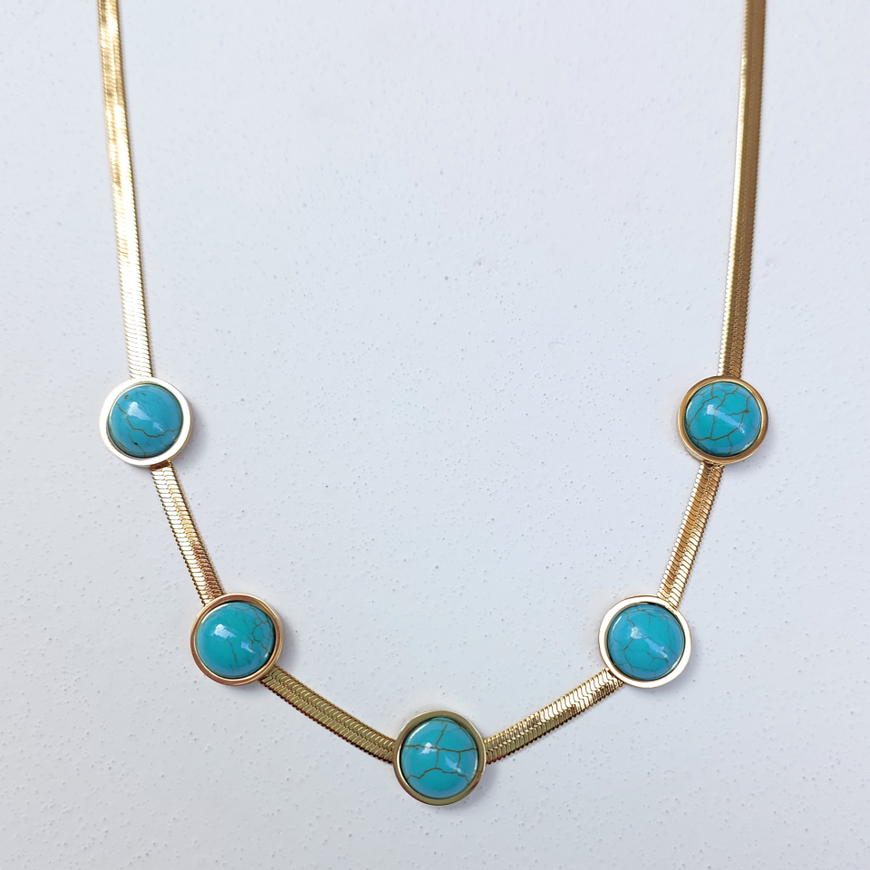 Çelik Turkuaz Taşı Kolye