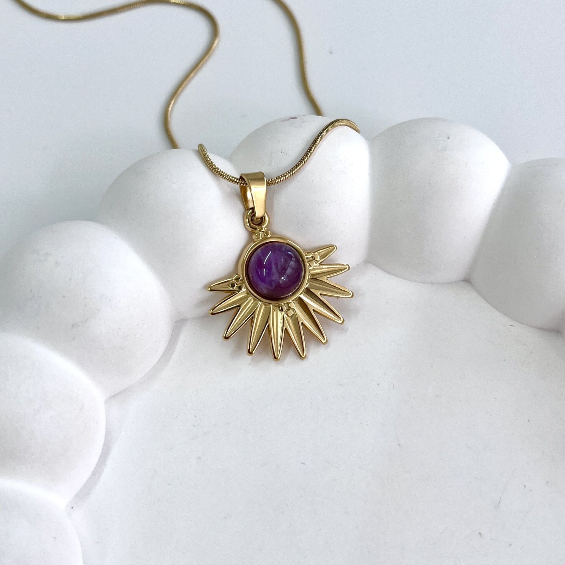 Çelik Ametist Taşı Kolye