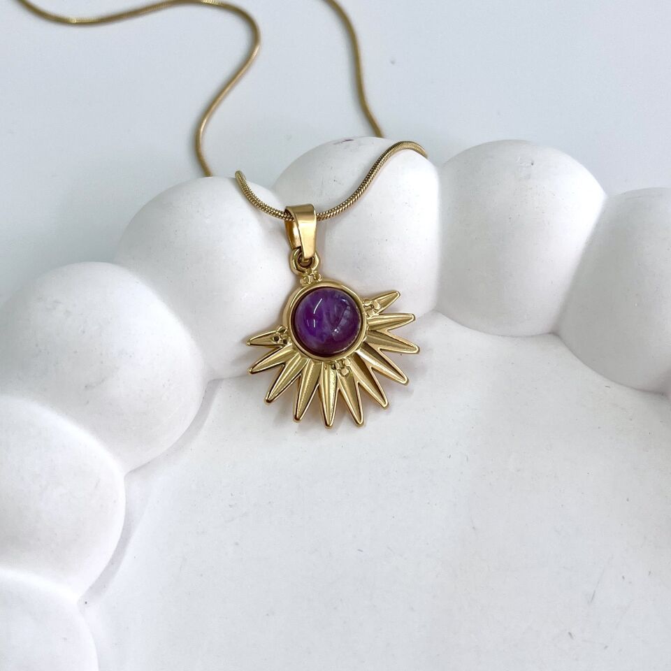 Çelik Ametist Taşı Kolye