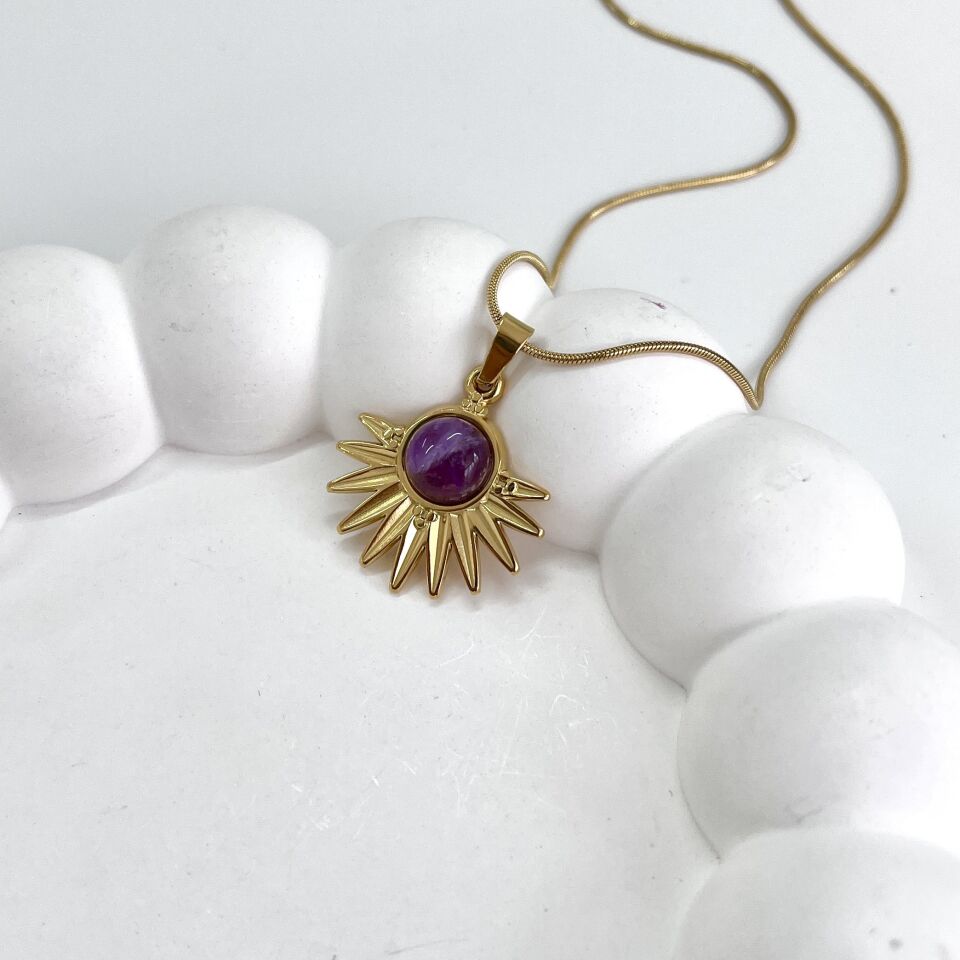 Çelik Ametist Taşı Kolye