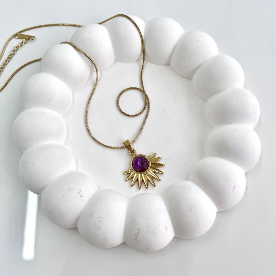 Çelik Ametist Taşı Kolye