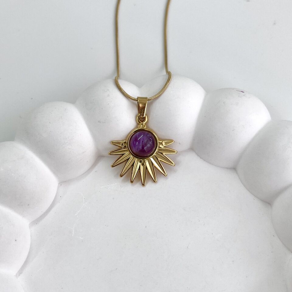 Çelik Ametist Taşı Kolye