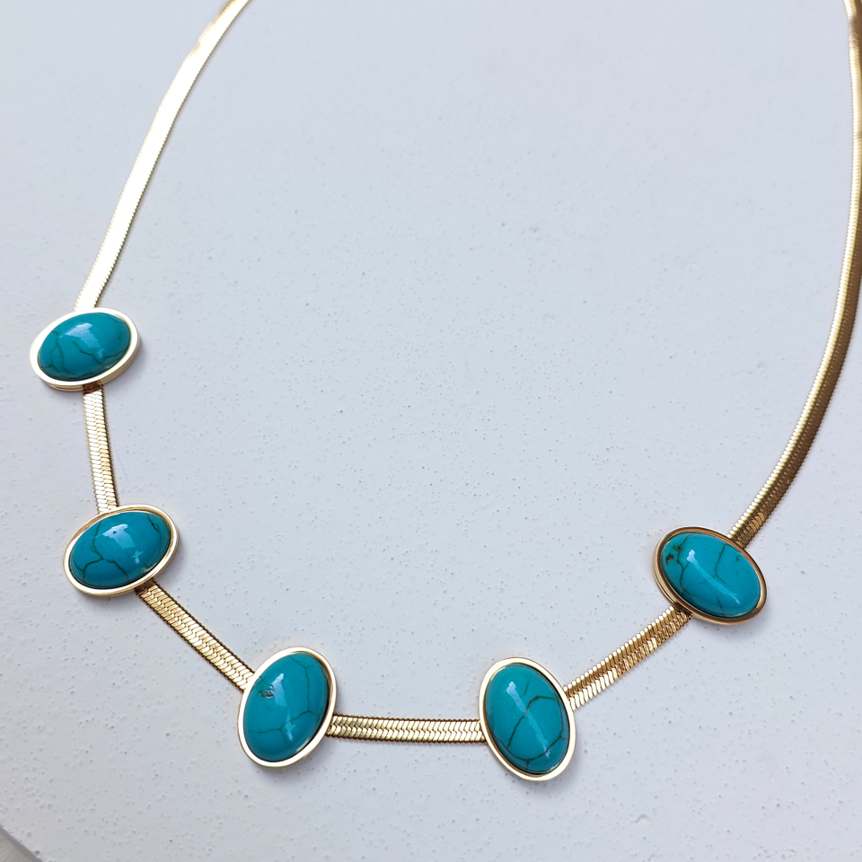 Çelik Turkuaz Taşı Kolye