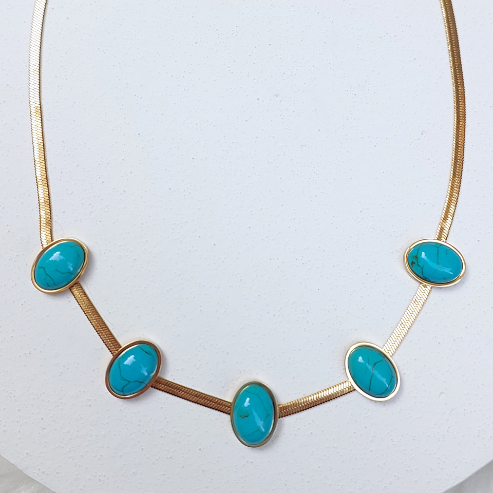 Çelik Turkuaz Taşı Kolye