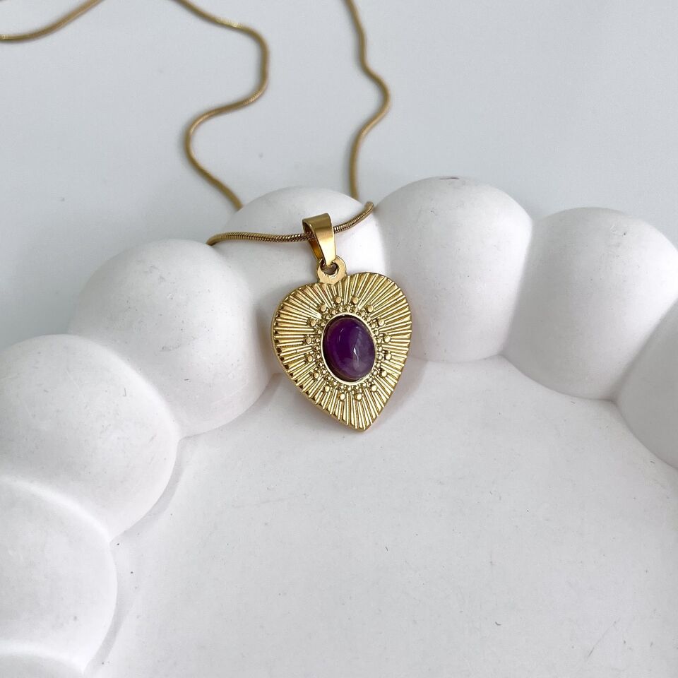 Çelik Ametist Taşı Kolye