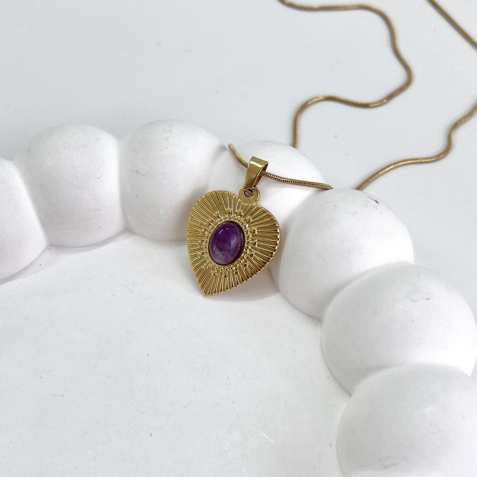 Çelik Ametist Taşı Kolye