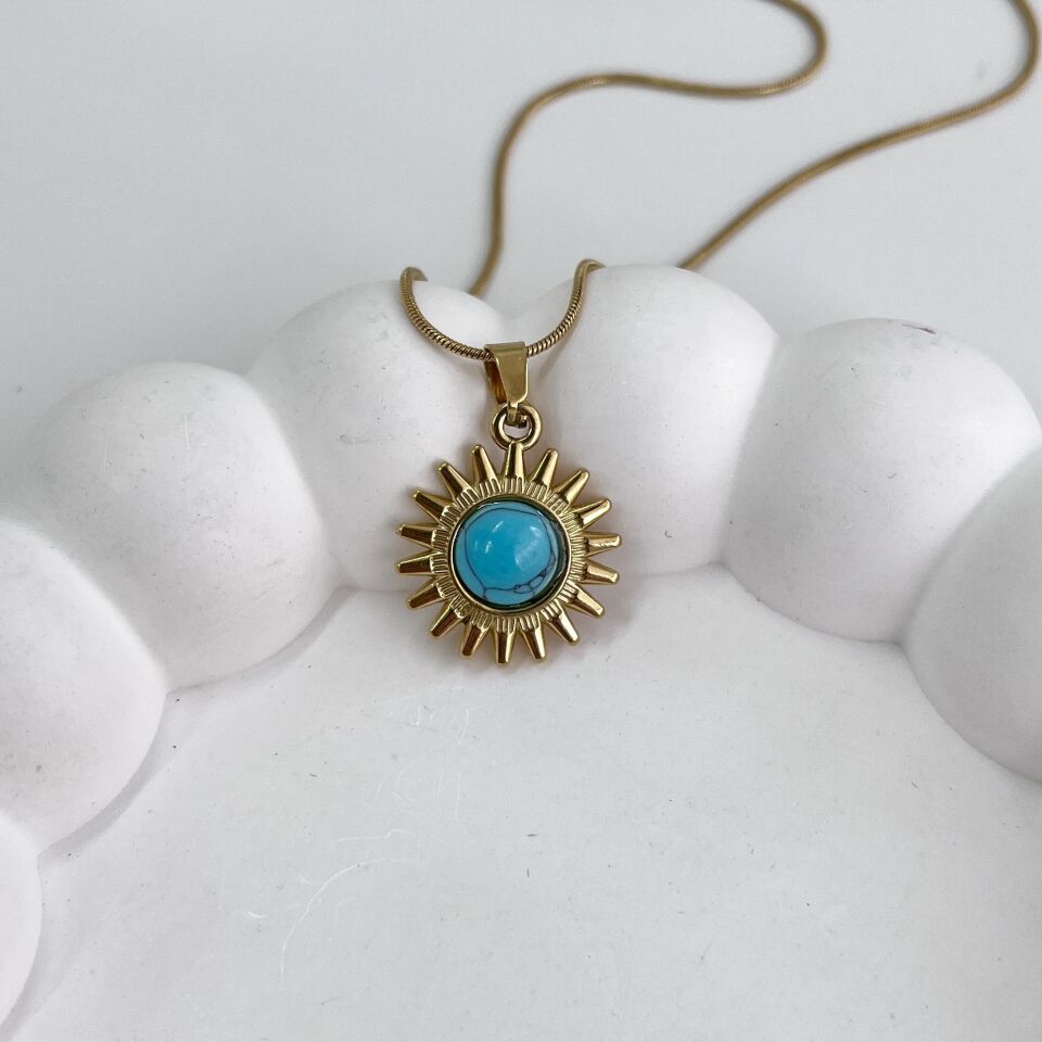 Çelik Turkuaz Taşı Kolye