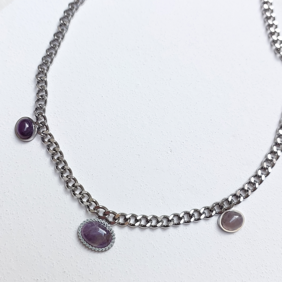 Çelik Ametist Kolye