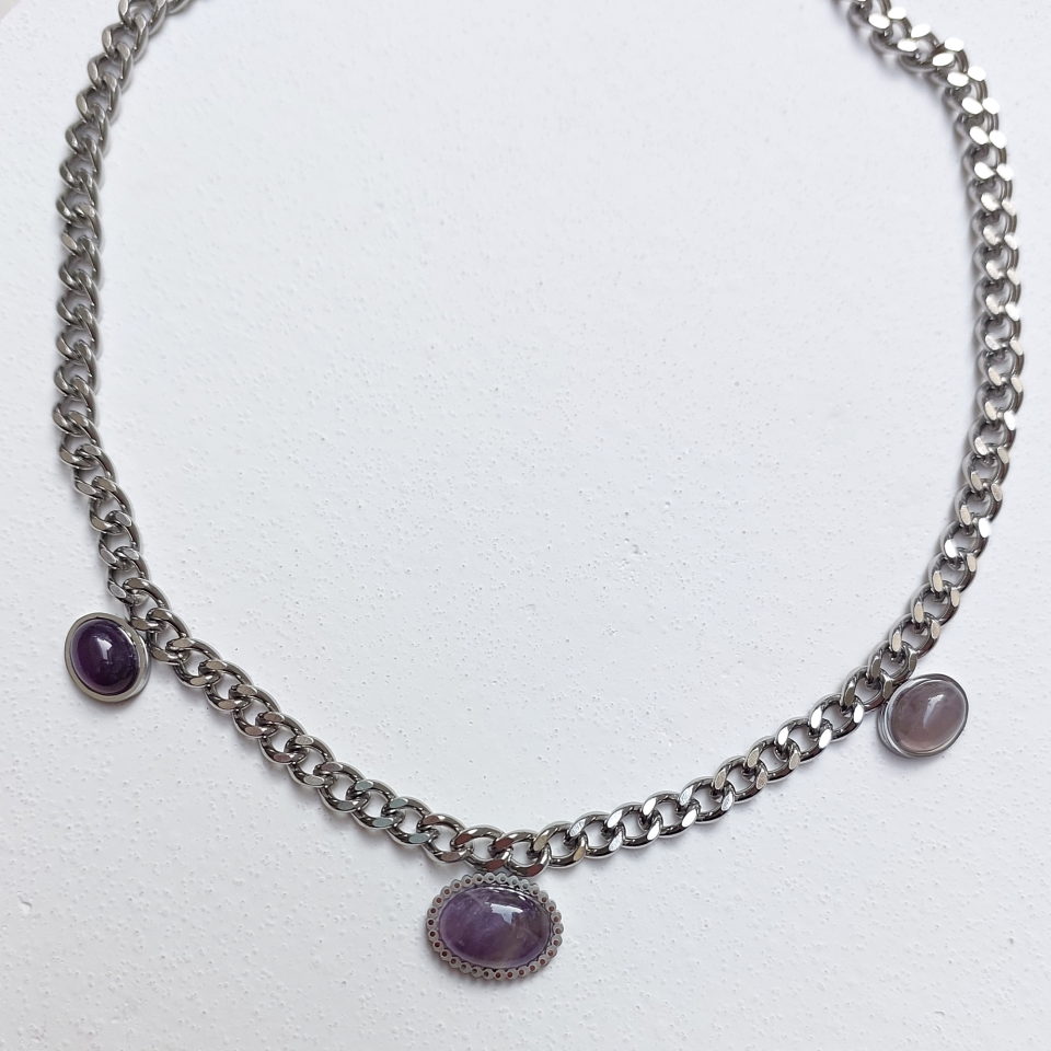 Çelik Ametist Kolye