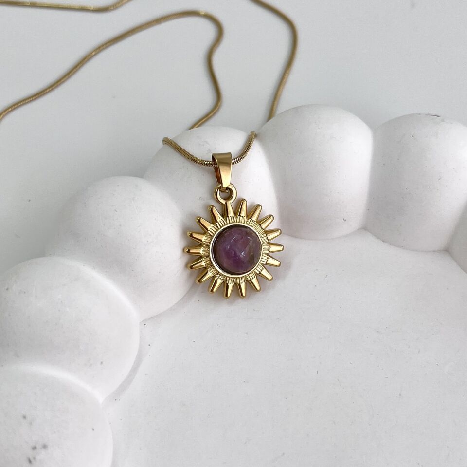 Çelik Ametist Taşı Kolye