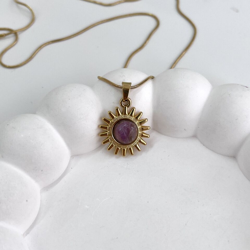 Çelik Ametist Taşı Kolye