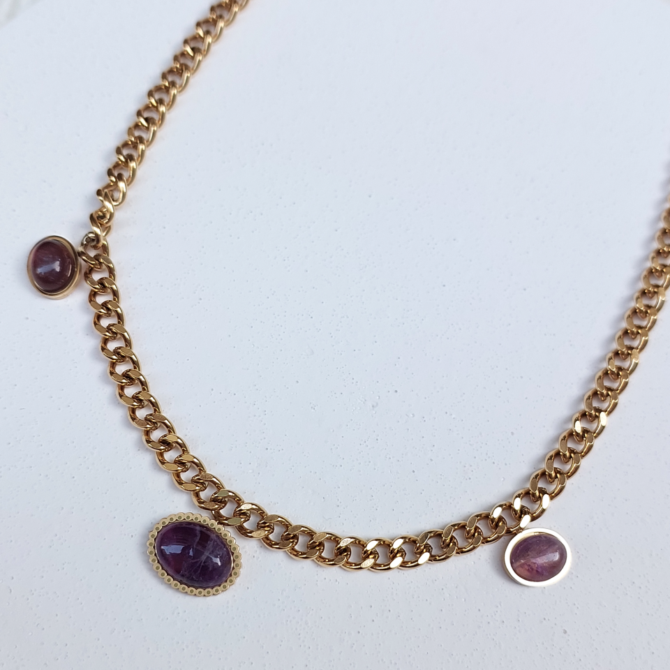 Çelik Ametist Kolye