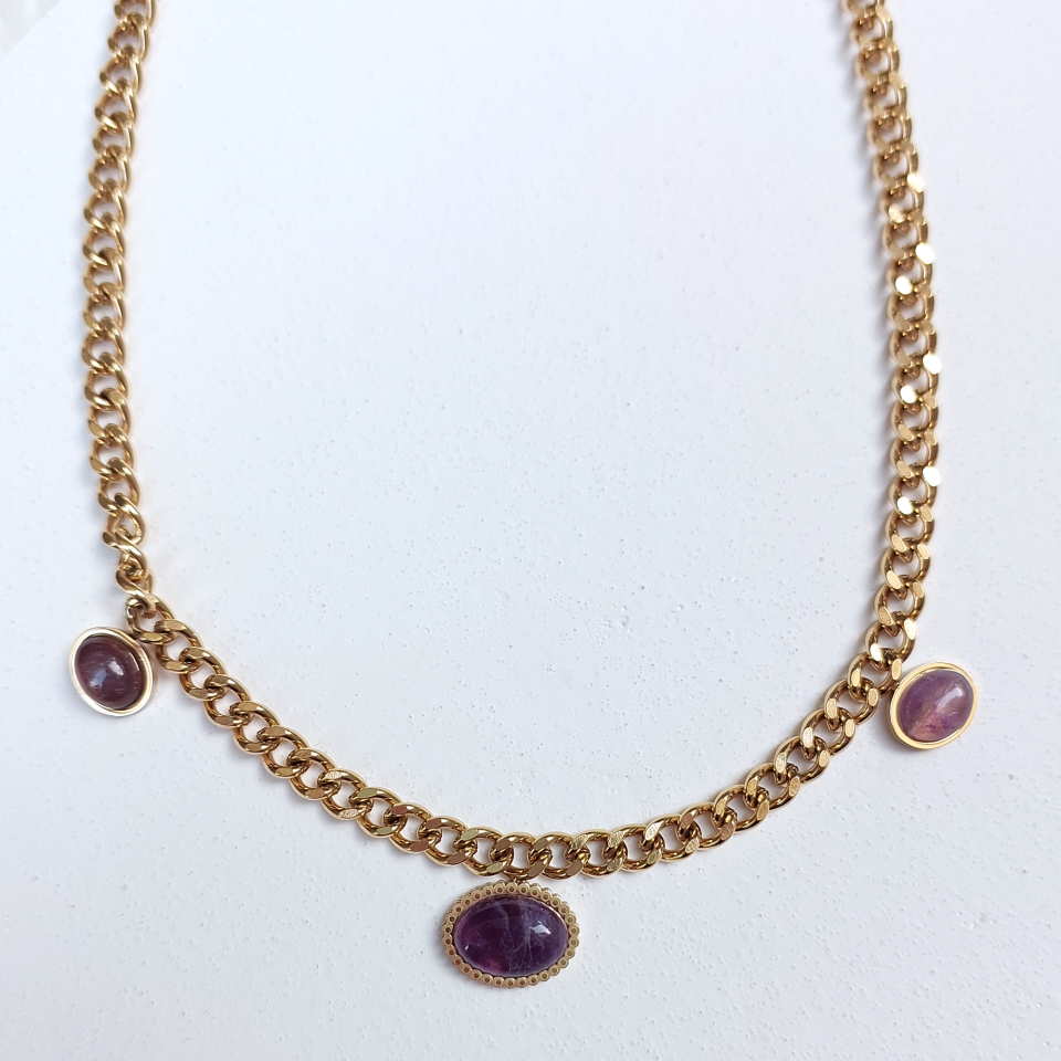 Çelik Ametist Kolye