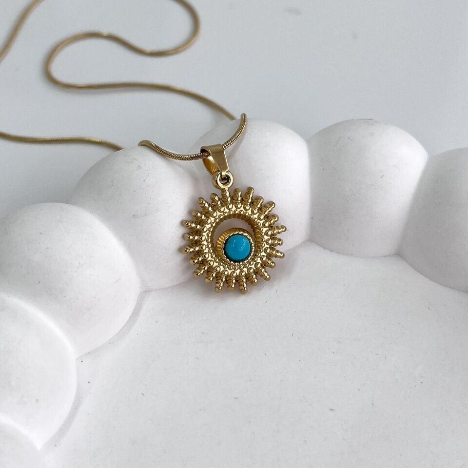 Çelik Turkuaz Taşı Kolye