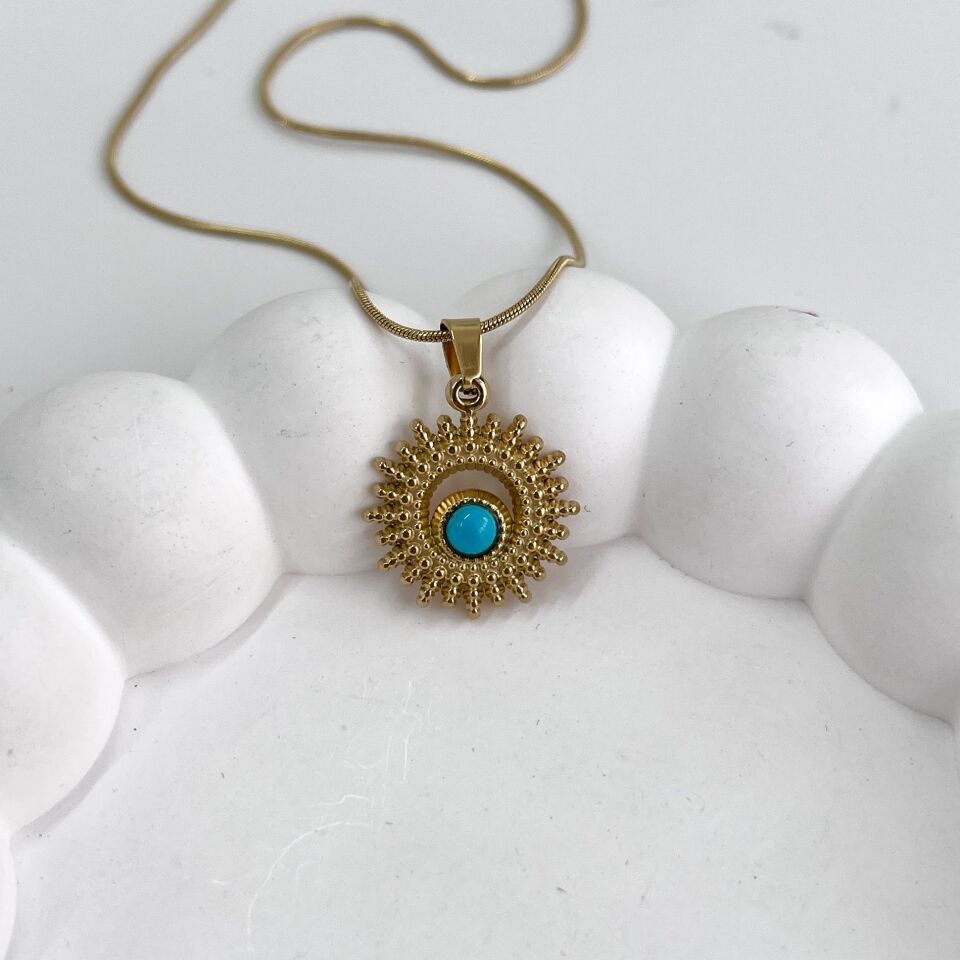 Çelik Turkuaz Taşı Kolye