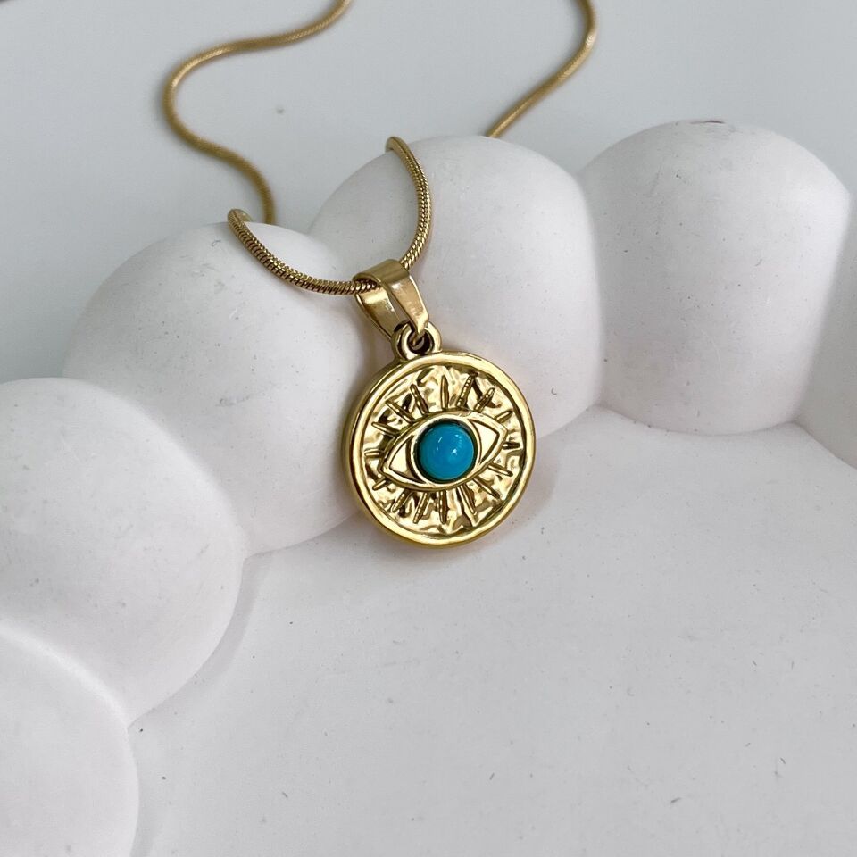 Çelik Turkuaz Taşı Minimal Kolye