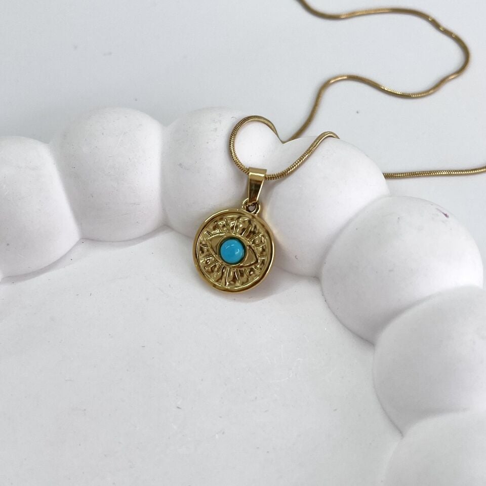 Çelik Turkuaz Taşı Minimal Kolye