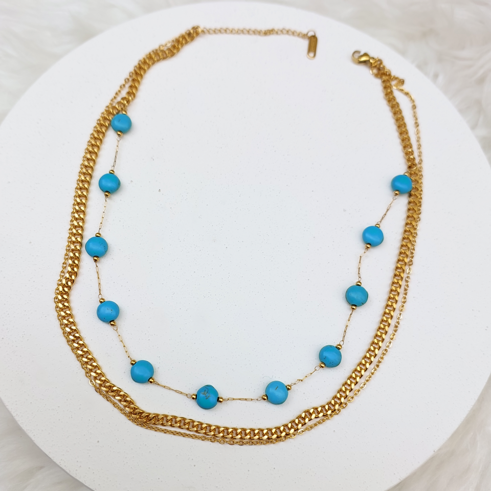 Çelik Turkuaz Taşı Kolye