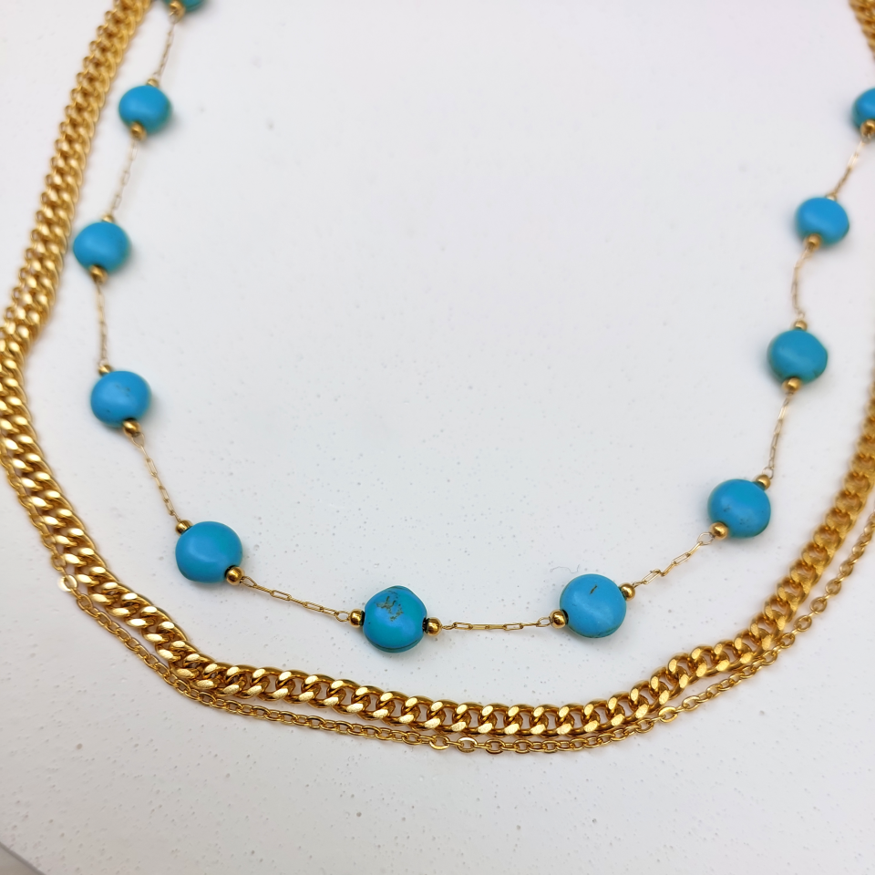 Çelik Turkuaz Taşı Kolye