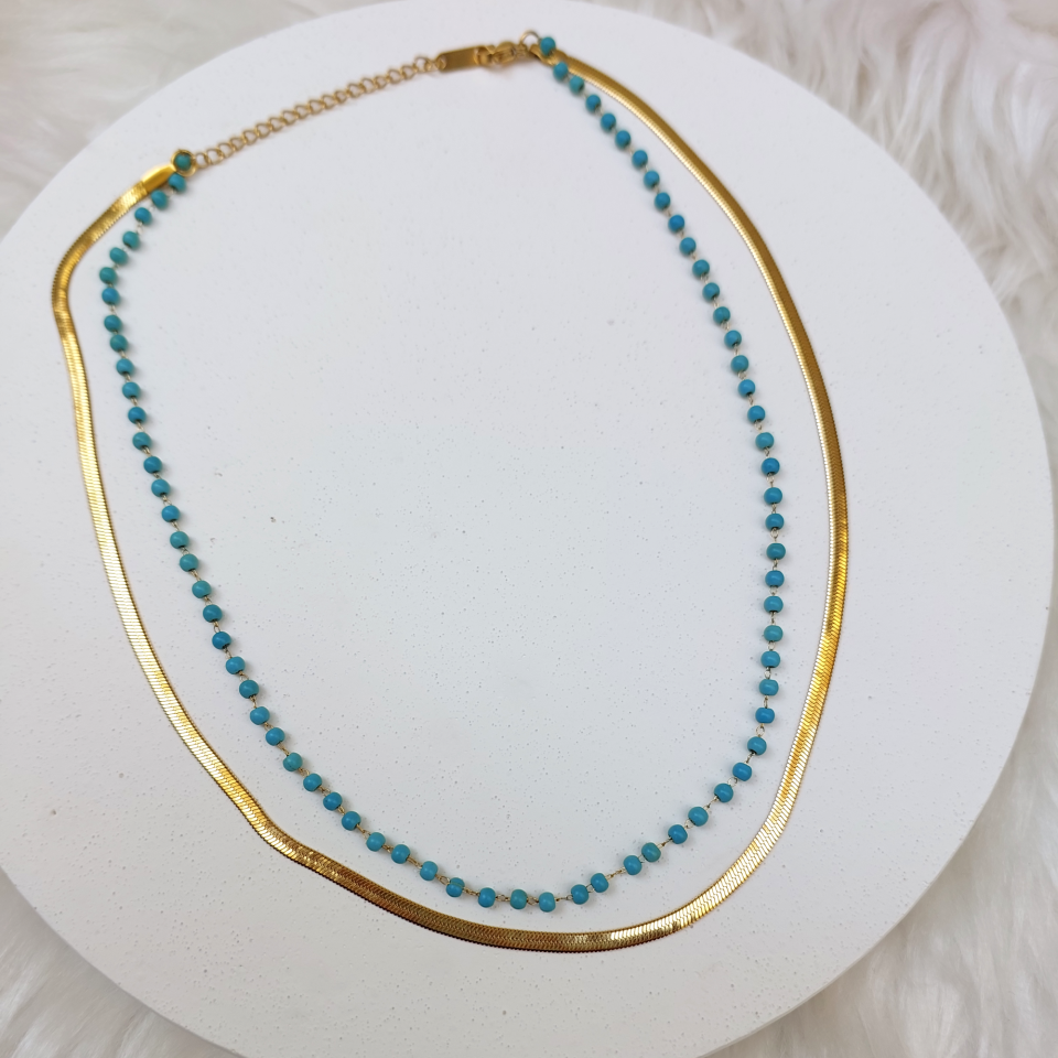 Çelik Mavi Taşlı İtalyan Kolye