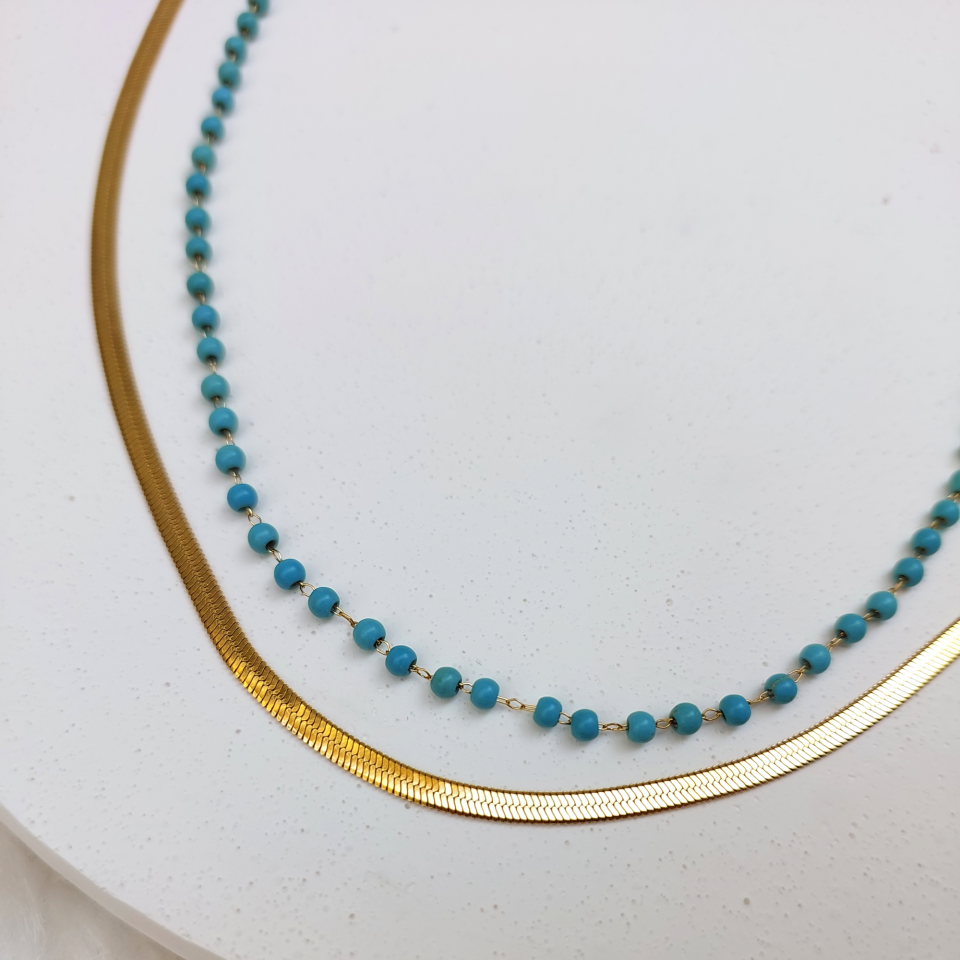 Çelik Mavi Taşlı İtalyan Kolye