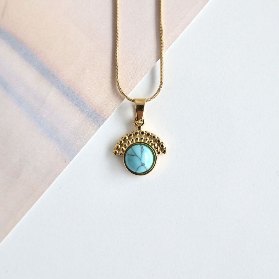 Çelik Turkuaz Taşı Kolye