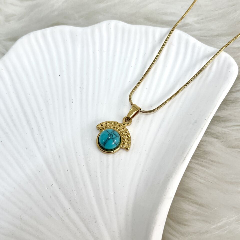 Çelik Turkuaz Taşı Kolye