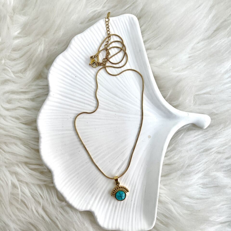 Çelik Turkuaz Taşı Kolye