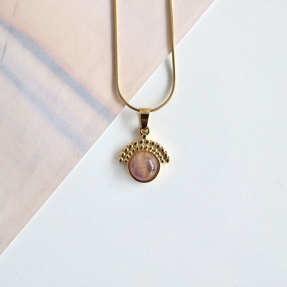 Çelik Ametist Taşı Kolye