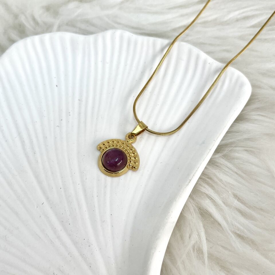 Çelik Ametist Taşı Kolye