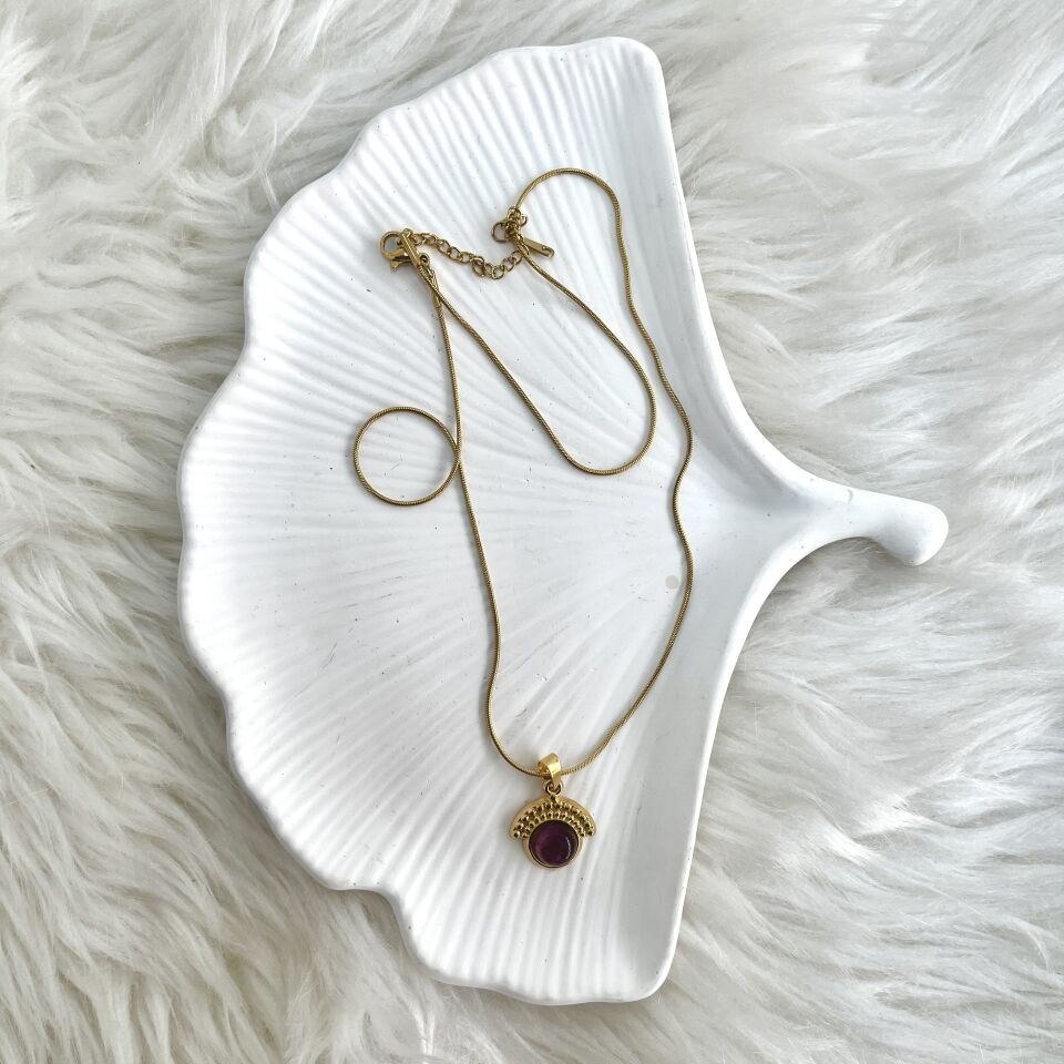 Çelik Ametist Taşı Kolye