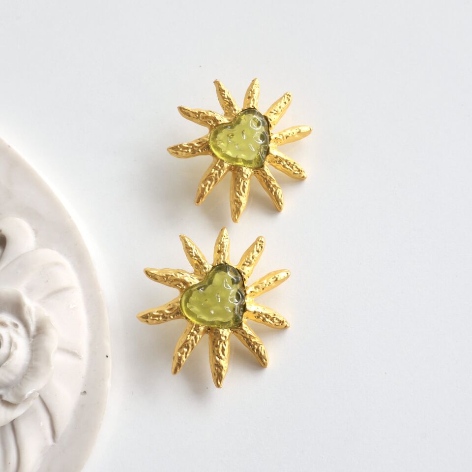 İthal Kalpli Güneş Küpe